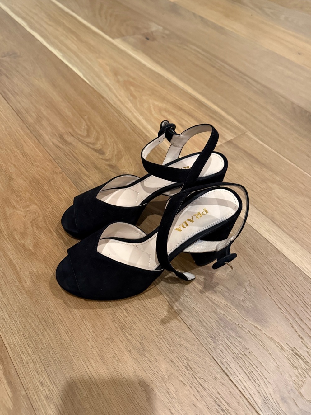Prada Black Suede Platform Block Heel Sandals Size 7